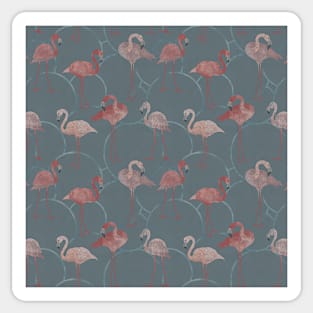 Walk with pink flamingos on grey Sticker